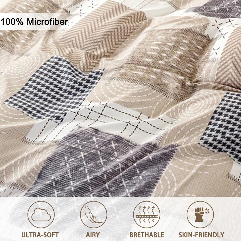 3pcs Chic Patchwork Design Pattern Print Duvet Cover Set, Soft Skin-Friendly Bedding Set Includes 1 Duvet Cover And 2 Pillowcase