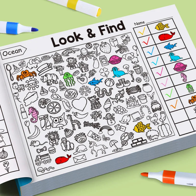 Children's Search Activity Book Kid Hidden Object Coloring Book Interactive Educational Matching Game Early Learning Puzzle Game