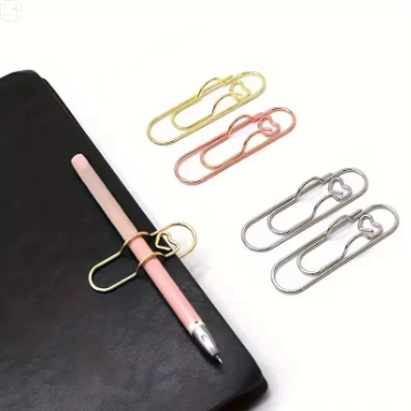 4Pcs Love Shaped Pen Clip Multifunctional Paper Clip Cute Notebook Fixed Buckle Stationery Accessories for School Office Journal