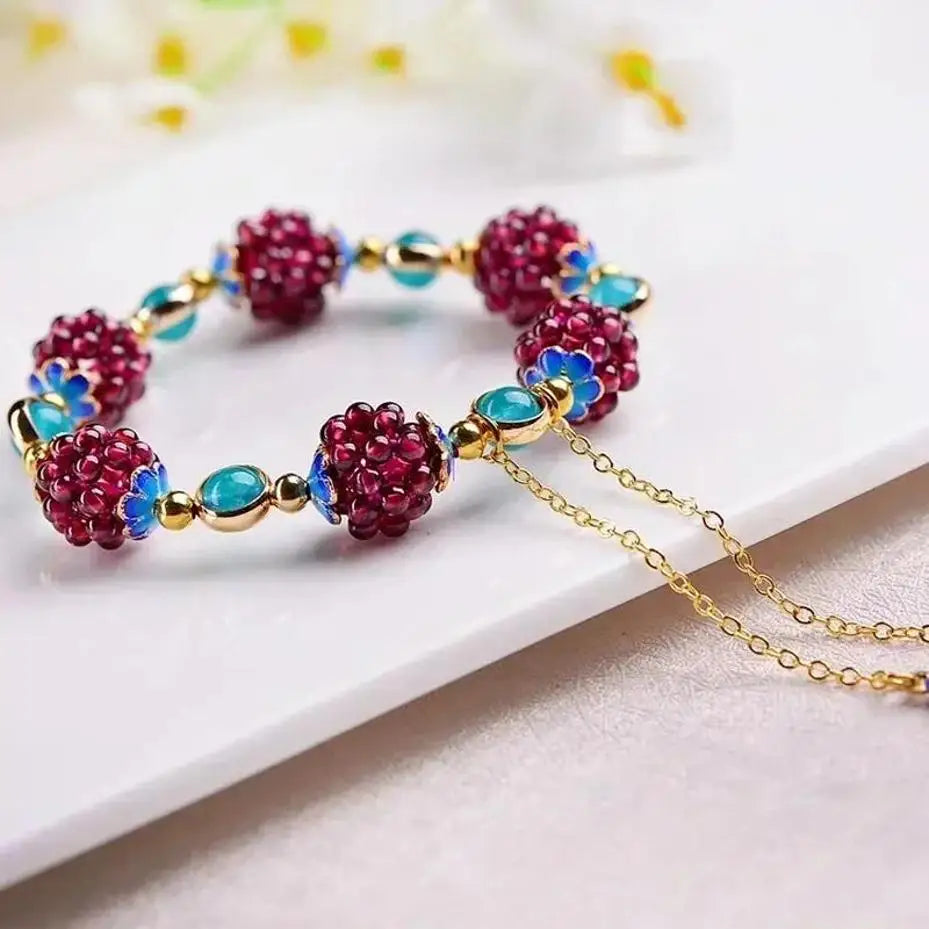 Vintage Simple Bohemia Fashion Natural Garnet Stone Ethnic Bracelet Multi-Circle Pomegranate Crystal Charming Bracelet Gifts