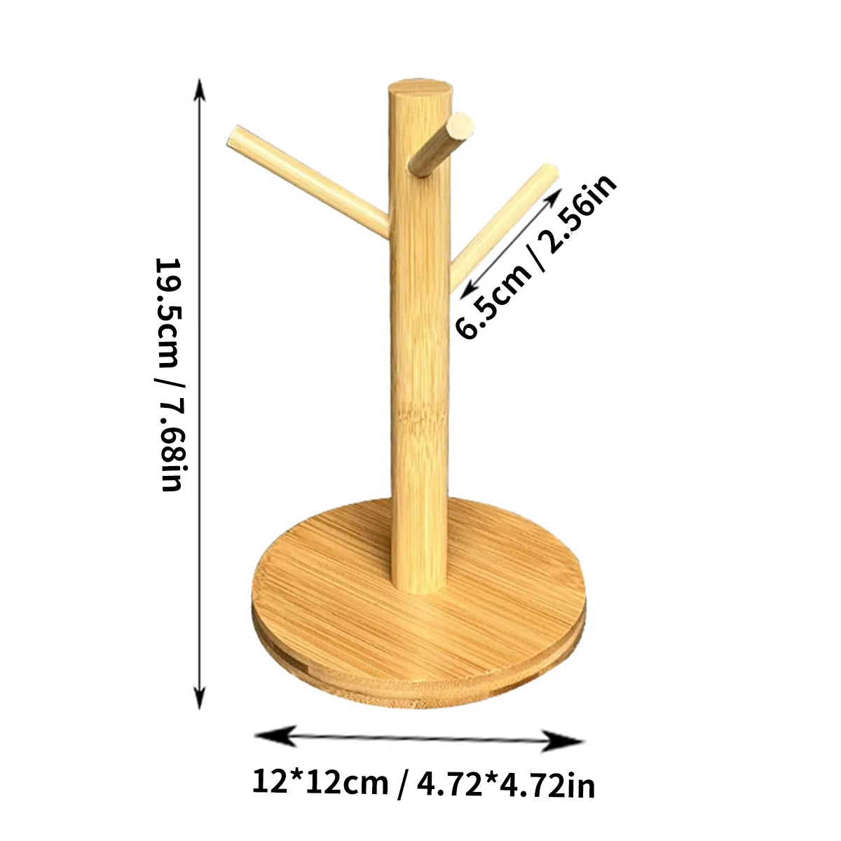 Mug Tree Holder - Bamboo Coffee Cup Rack with 3/6 Hooks, Non-Slip Kitchen Organizer for Counter, Perfect for Home & Cafe Decor