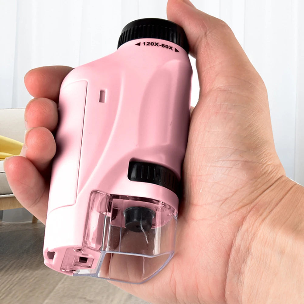 Pocket Microscope Kids Science  Kit 60-120x Educational Mini Handheld Microscope with LED Light Outdoor Children Stem