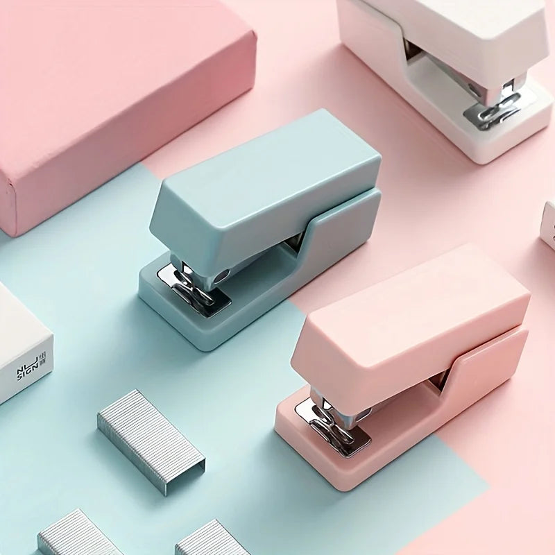 KHINSUN Mini Stapler Set Portable Color Paper Binding Machine Use 24/6 26/6 Staples Fashion Stationery Office Supplies