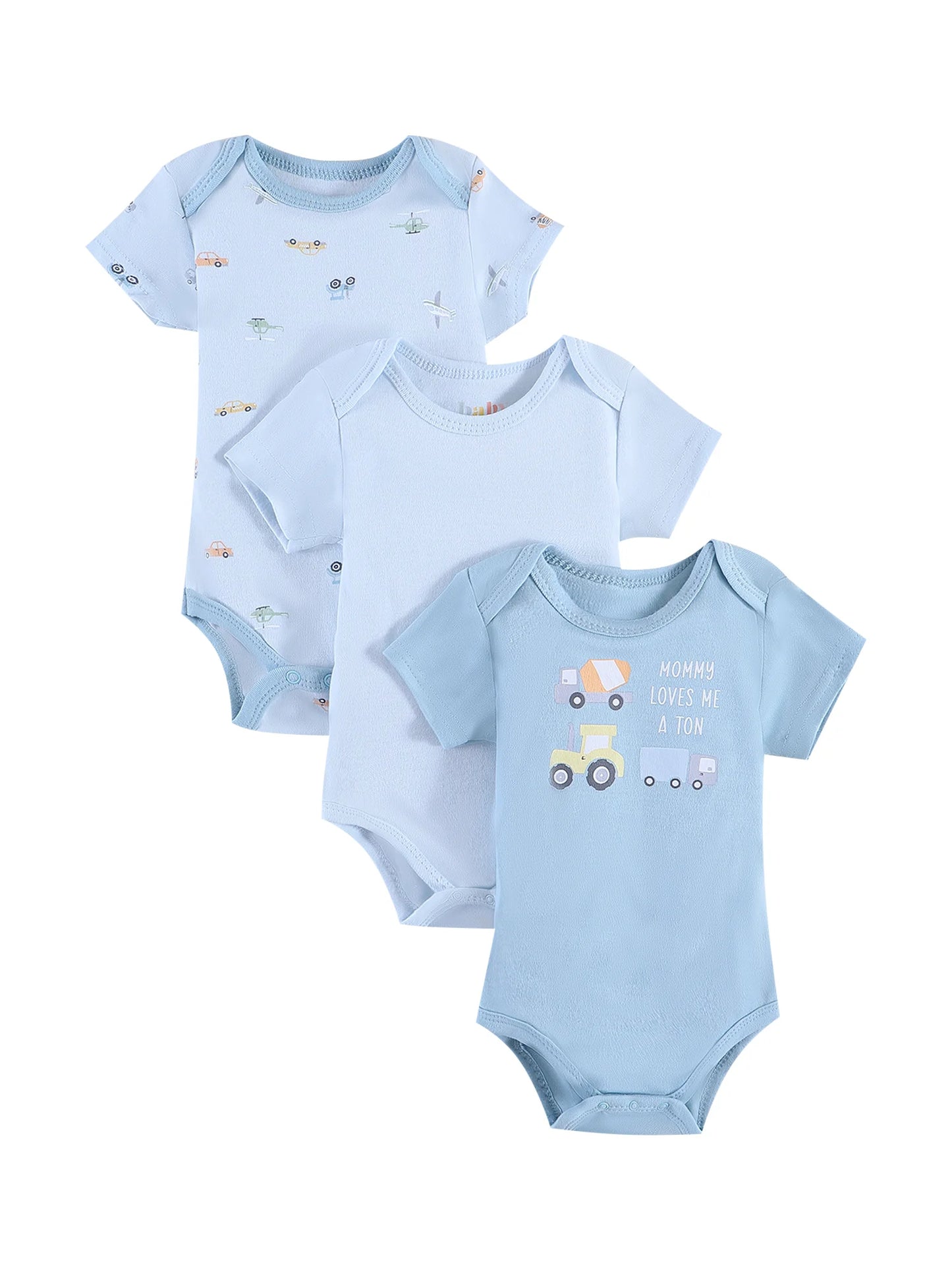 3PCS Summer Baby Bodysuit Three piece Set with Cartoon Dinosaur Pattern and Stripe Pattern Button Design for 0-9 Months Old Boys