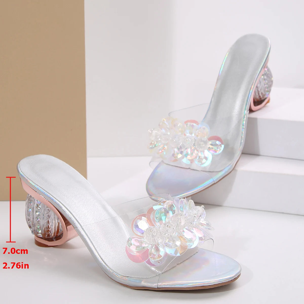 2025 New Jelly Sandals Summer Women's Crystal Peeping Toe High Heels Women's Shoes Crystal Clear Slippers Pump Chanclas Mujer