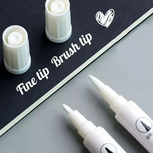 5pcs White Acrylic Dual Tip Marker Brush & Fine Point Paint Pen Waterproof Quick Dry for Stone Glass Canvas Art