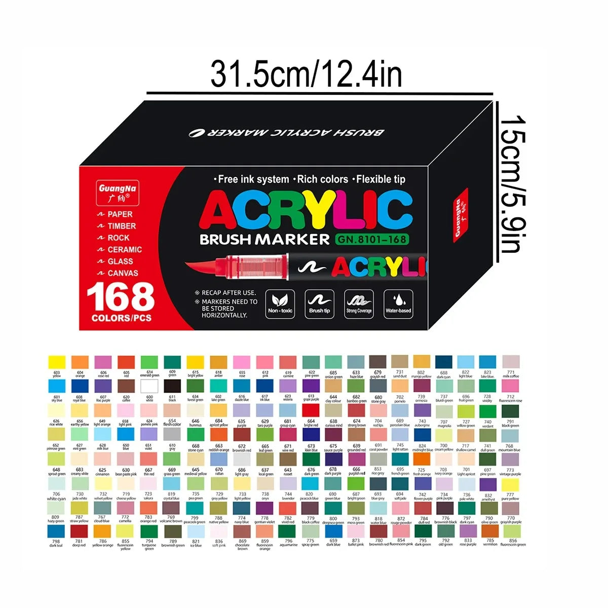 Guangna Acrylic Paint Markers Brush Tip, Direct-Liquid Ink Control System, Professional-Grade Paint Pen for Any Surface