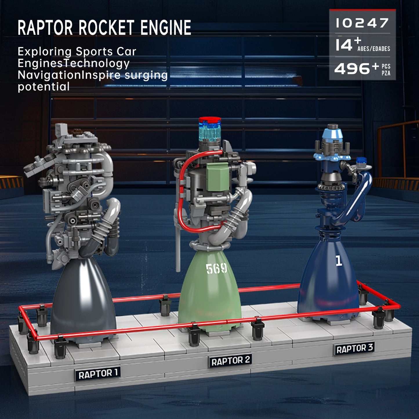 Mould King 10247 Raptor Rocket Engine Building Blocks Mechanical Science and Education Model Kids STEM Toy Adults Creative Gift