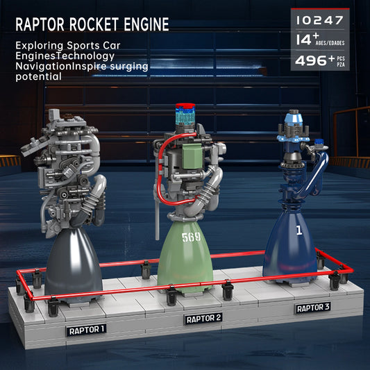 Mould King 10247 Raptor Rocket Engine Building Blocks Mechanical Science and Education Model Kids STEM Toy Adults Creative Gift