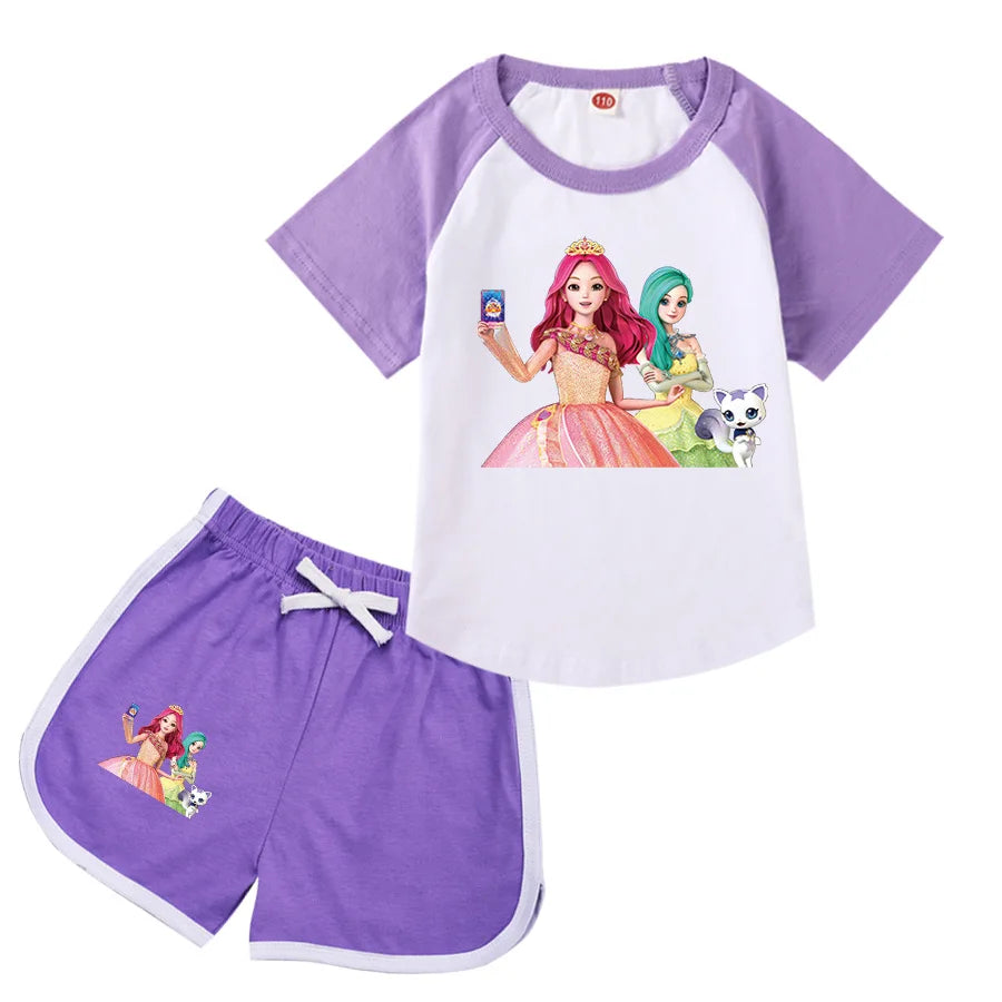 Anime Secret J-Jouju Clothes Kids Cartoon S-Secret Jouju T-shirt Denim Jeans 2pcs Sets Toddler Girls Outfits Children Tracksuits