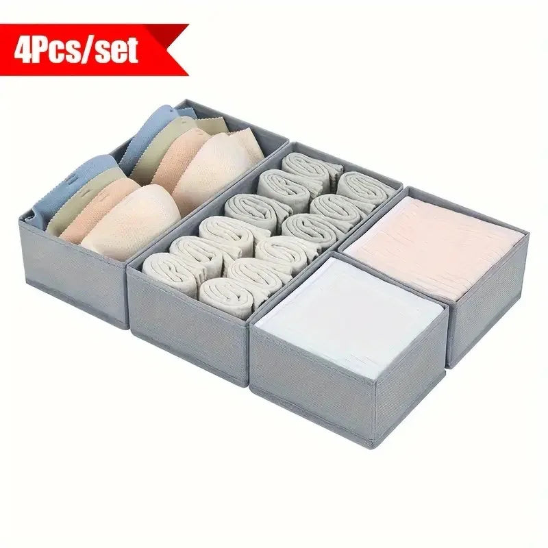 4pcs Foldable Drawer Organizer Underwear Socks Bra Clothes Storage Box Closet Wardrobe Organization Household Dresser Storage