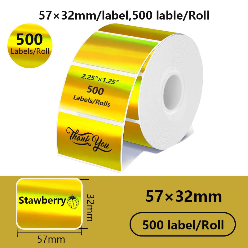 FOR Phomemo 241BT 246S D520 50mm LABEL Holographic Silver Laser Gold Gradient Thanks Card Sticker for LOGO Barcode Birthday