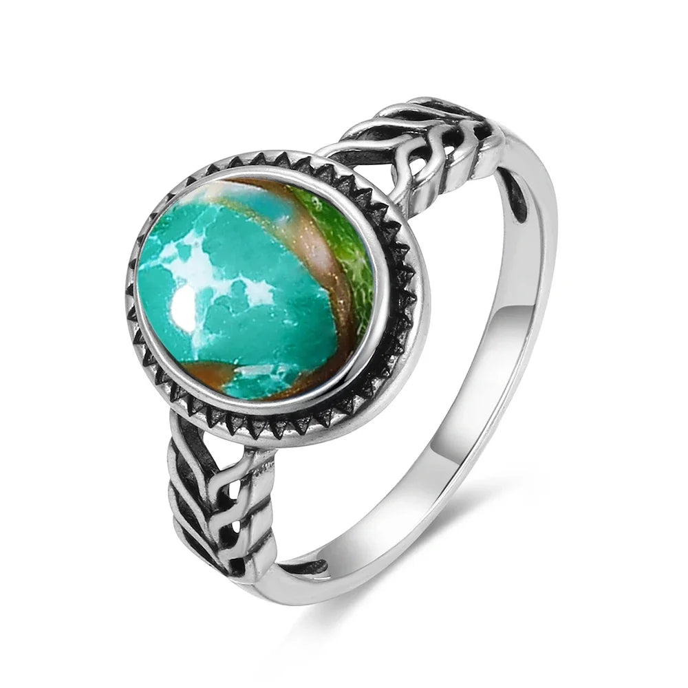 Vintage S925 Sterling Silver Ring with Oval Natural Emperor's Stone Flower Shape Hollow out Ring Fine Jewelry for Women