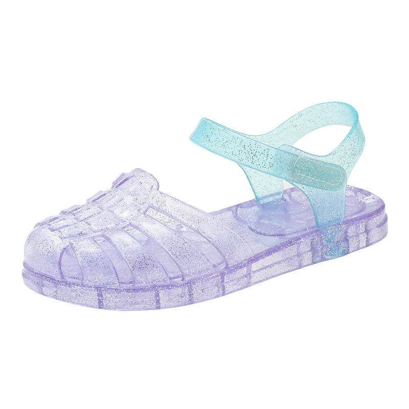New Summer Kids Crystal Jelly Princess Clogs Sandals for Baby Girls Roman Soft Sole Beach Shoes Non Slip Flat Fun Children Shoes