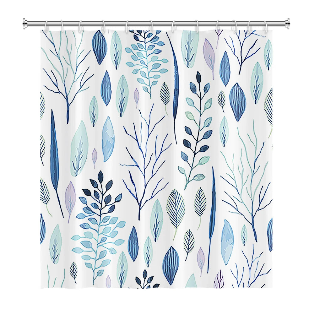 Tropical Greenery Leaf Shower Curtain Tulip Bathroom Curtain Romantic Refreshing Curtain Polyester Waterproof Bathroom Shower
