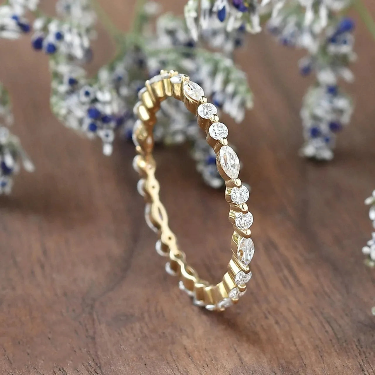 Silver S925 Full Eternity Band 14K Gold Plated Zircon Ring for Women Birthday Gift Wedding Rings Luxury Jewelry Accessories