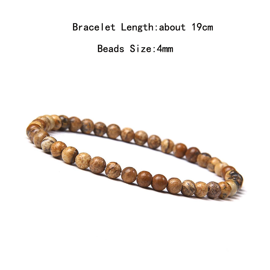 4mm Quartz Agate Bead Natural Stone Beaded Bracelet Lava Rock Tiger Eye Black Onyx Crystal Women Men Yoga Healing Chakra Jewelry