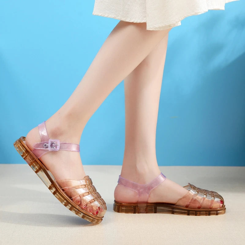 Women Platform Sandals Transparent Color Summer Jelly Shoes Soft PVC Close Toe Thick Sole Female Beach Leisure Sandalias