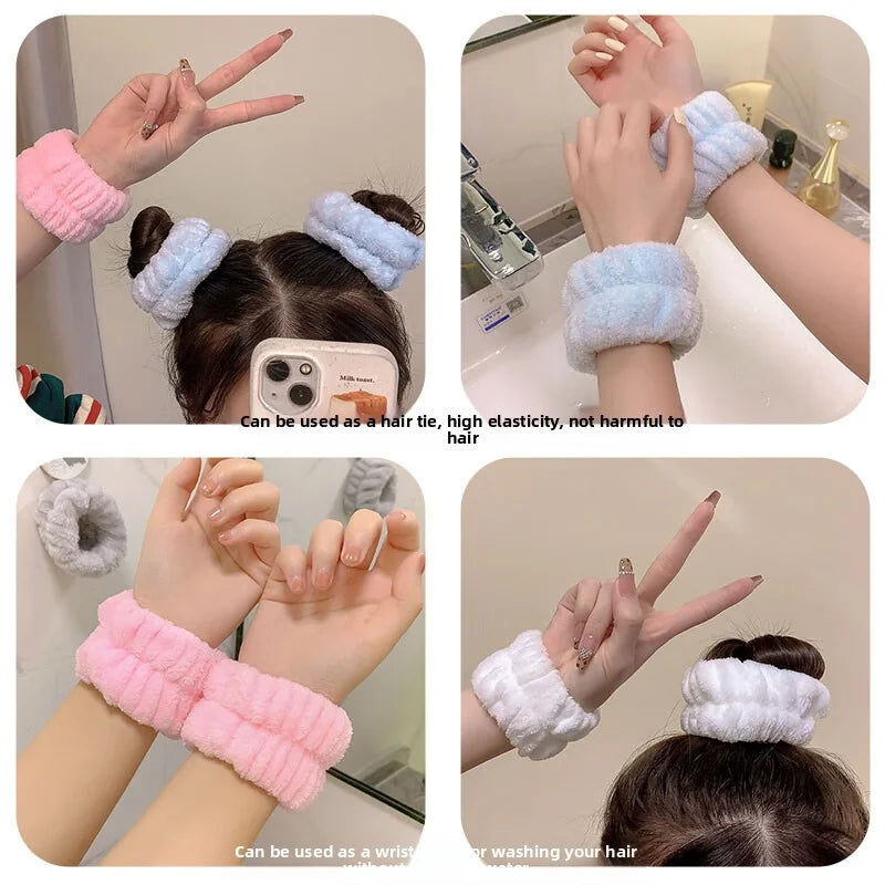 Soft Coral Fleece Headband for Women Wide Bow Hair Band Wristband Hair Accessories for Skincare and Face Washing