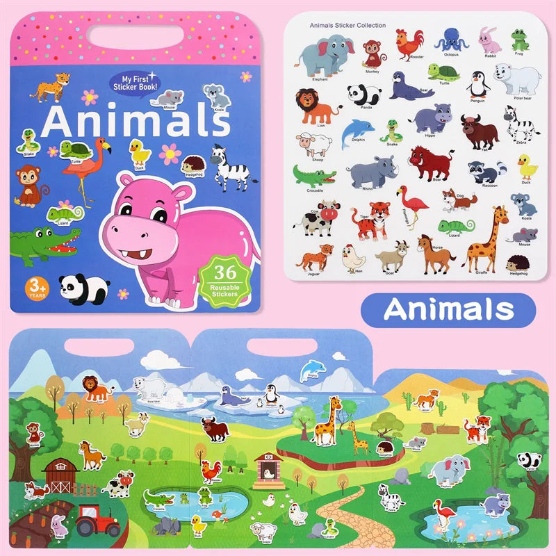 1set Waterproof Sticker Books Reusable Sticker Book For Toddlers Quiet DIY Activity For Kids, Fun & Educational Learning Toy