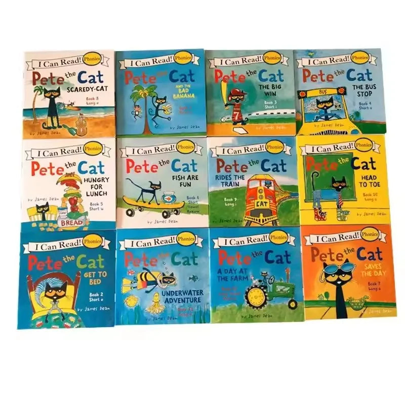 Pete the Cat 12 Books Set I Can Read English Picture Story for Children Early Education Pocket Size Reading Material