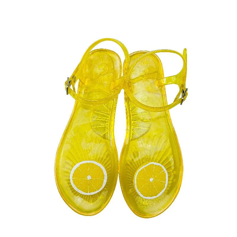 Plus Size 36-42 Ins Hot Sales Women Girls Jelly Sandals Colorfull Transparent PVC Beach Shoes Summer Fruit Flip-flop Shoes