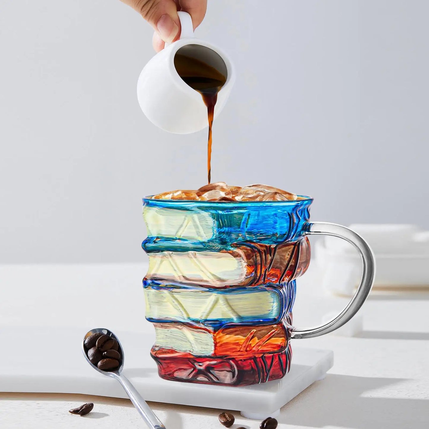 Book Coffee Mug Painted Book Coffee Cup Tea Mug Drinkware Tumbler Funny Decor Desk Accessories for Readers Women Librarian