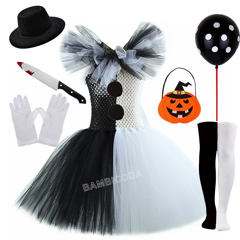 The Clown Costume Terrifier Art Girl Black White Fancy Tutu Dress Horror Joker Dress for Girls Halloween Carnival Party Costumes