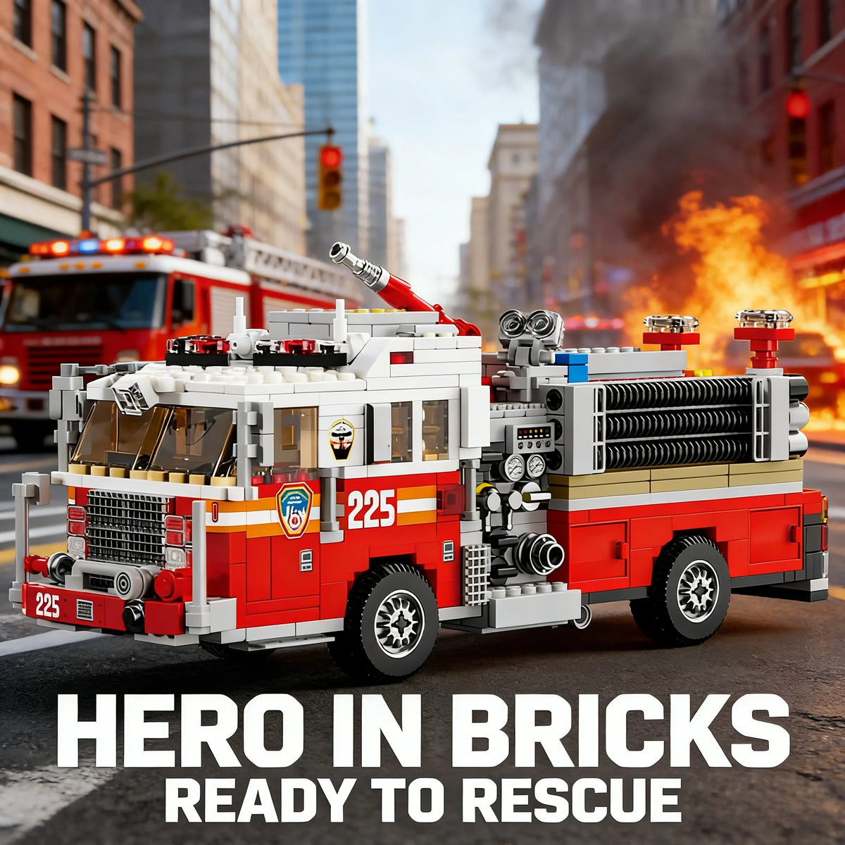 MOC Fire Truck Building Blocks 1052PCS DIY Rescue Vehicle Model Kit Creative Educational Desktop Display Gift for Kids & Adults