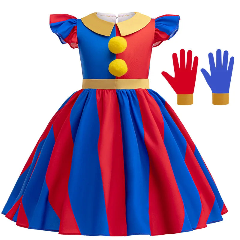 Pomni Cosplay Costume Anime The Amazing Digital Circus Cartoon Uniform Hat Gloves Halloween Party for Girls Boys Costumes