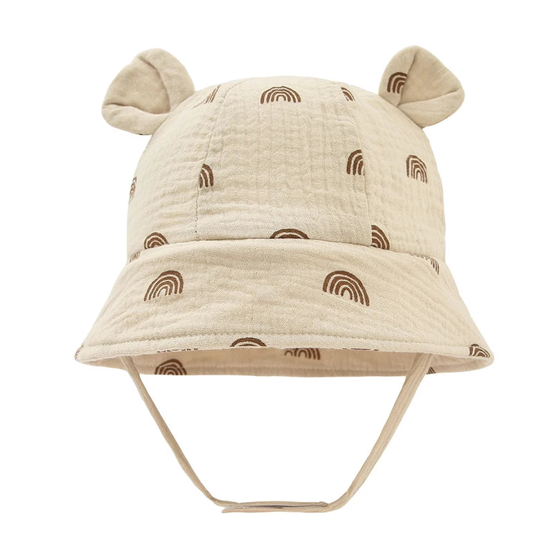 INS Summer Baby Solid Color Gauze Basin Hat New Rabbit Ear Fisherman Hat for Kids Sun Hat