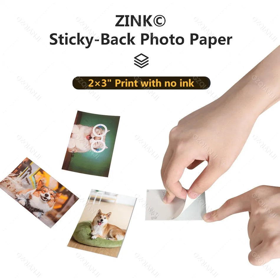 20pcs Zink Color Photo Paper 2x3 Inch Sticky-Backed Thermal Transfer Photo Paper For HPRT MT53 Pocket Photo Printer