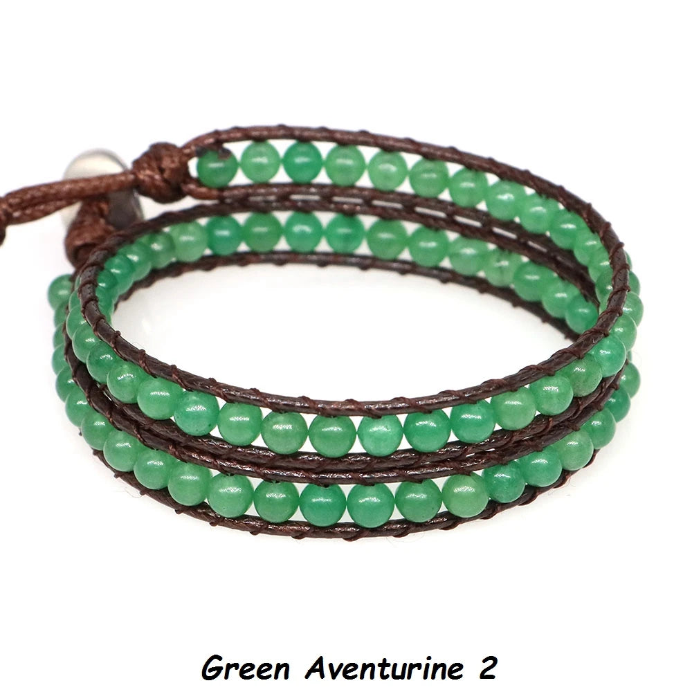 Natural Stone Bohemian Wrap Bead Bracelet Lapis Lazuli 2 Strands Multilayer Leather Rope Woven Bangle For Women Men Jewelry Gift