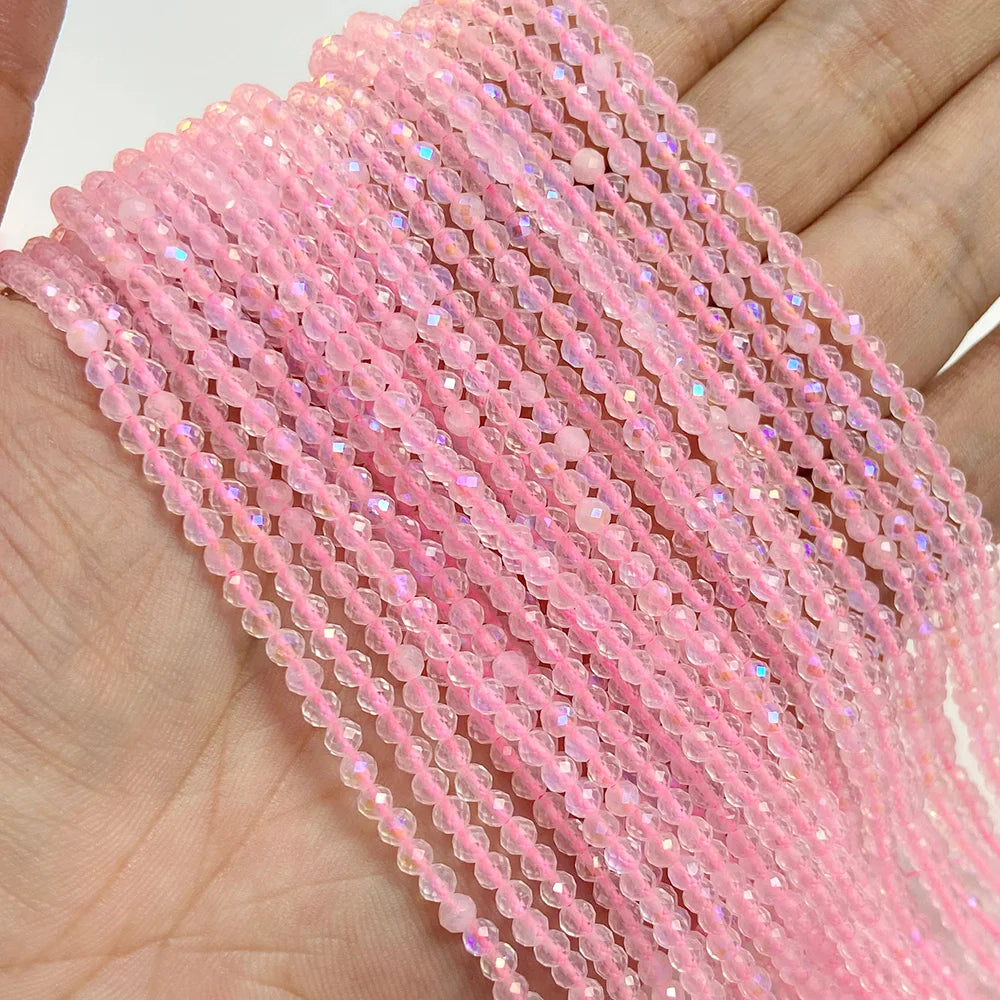 Natural Rose Pink Red Quartz Crystal Stone Beads 2 3 4mm Agates Chalcedony Morganite Rhodochrosite Gem Bead For Making Jewelry