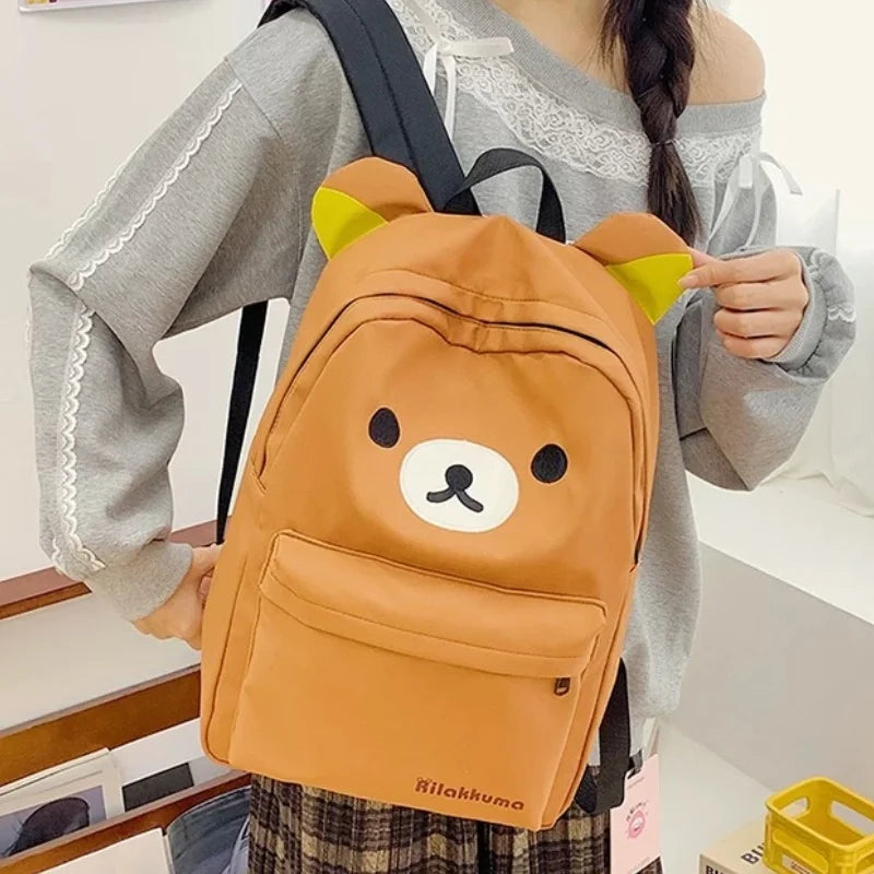 Kawaii Cute Bear Rilakkumas Backpack Large Capacity Anime Cartoon Backpack Stylish Student School Bag Shoulder Bags Schoolbag