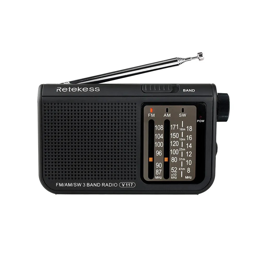 Retekess V117 Analog AM FM Radios ABS Material Shortwave Radio with Telescopic Antenna Large Knobs Ideal for Indoor and Senior