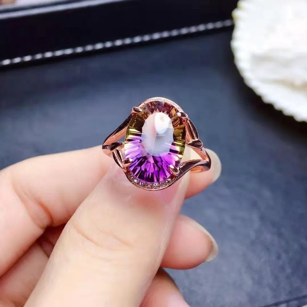 FS 10*14mm Natural Ametrine Ring Real S925 Sterling Silver Fine Fashion Charm Wedding Jewelry With Certificate for Women MeiBaPJ