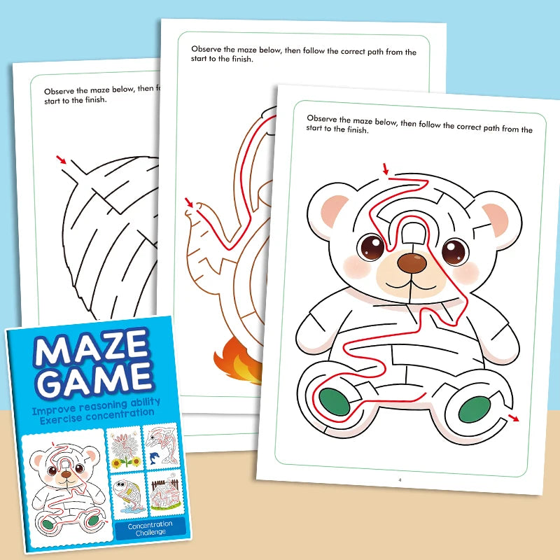 32 Pages Kids Maze Game Book Improve Reasoning Ability Concentration Educational Activity Book for Boys Girls Toddlers
