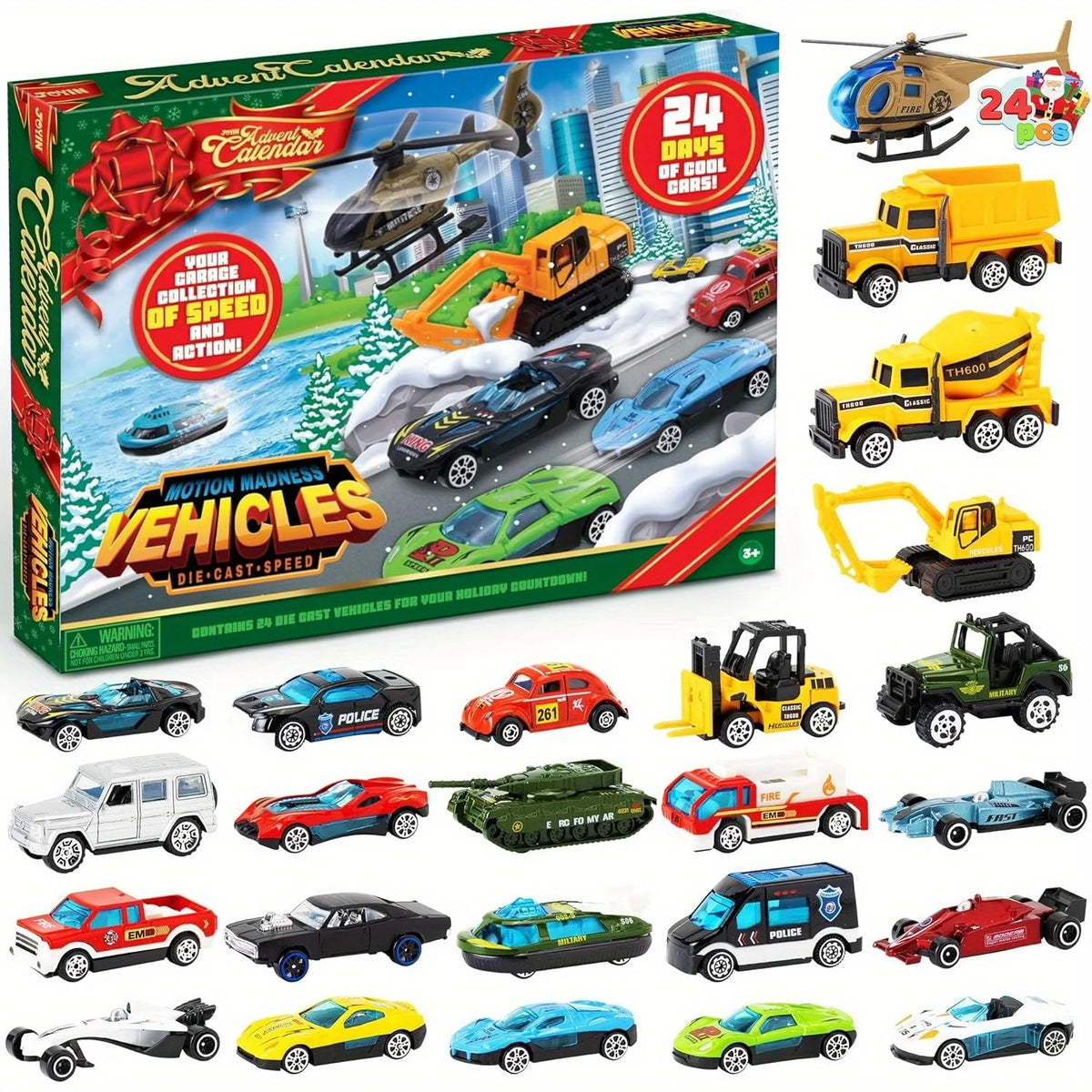 Diecast Cars Advent Calendar – 24 Christmas Vehicle Toys for Boys