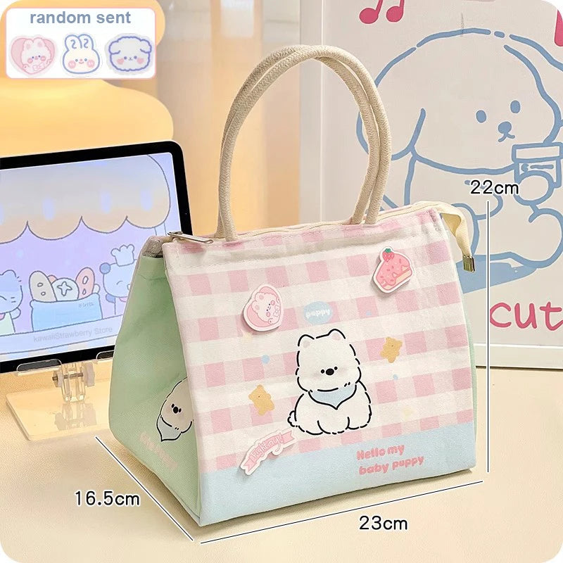 Cute Cat Thermal Lunch Bag For Women Girls Kawaii Portable Insulated Lunch Box Bag Bento Pouch Food Storage Bags For Kids Adults