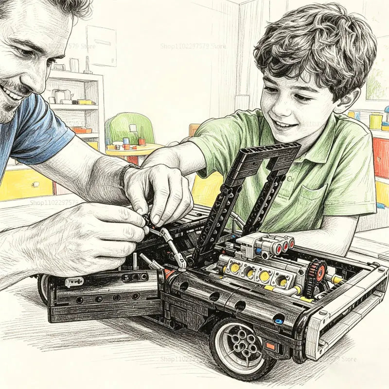 Racing Series Building Blocks 1077PCS DIY Collectible Race Car Model Kit Toy for Kids Adult Creative Assembly Toy Birthday Gifts
