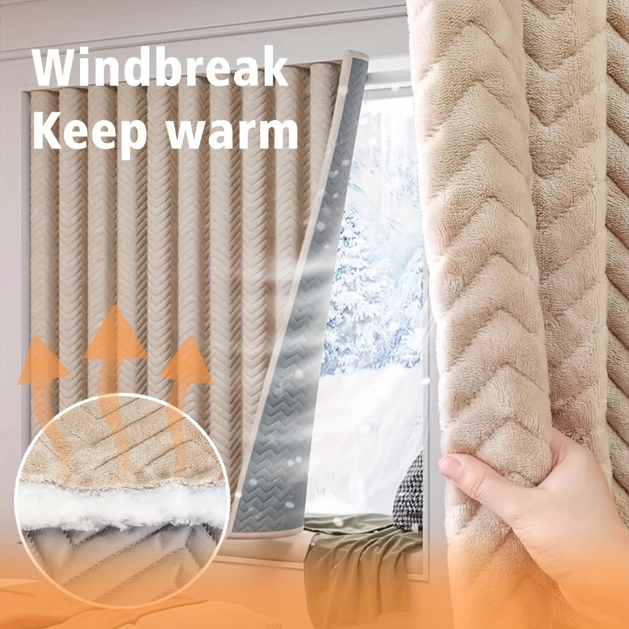 1Pc Thick Blackout Curtains with Velvet Lining, Comfortable Velvet Feel, Noise-Reducing, Windproof, Warm and Cold-Proof Curtains for Living Room and Bedroom, Multiple Installation Methods Including Rod Hooks