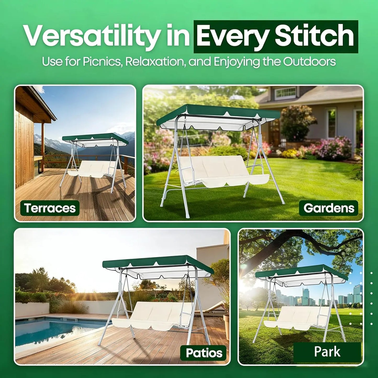 Leleya Swing Canopy Cover Oxford Fabric Waterproof UV Protection Sunshade Canopy for Patio Swing Chair Outdoor Use