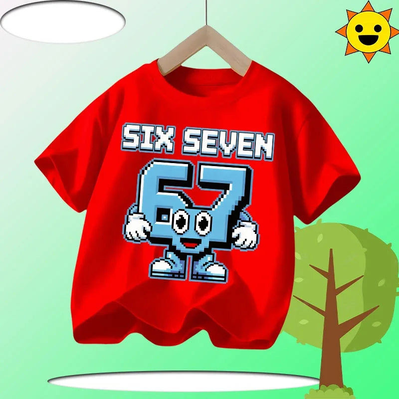 Summer Six Seven 67 Cartoon Cute Print Children‘s Short Sleeve Tops Cotton Casual Kids T-shirt Fashion Boys Girls Clothes Tees
