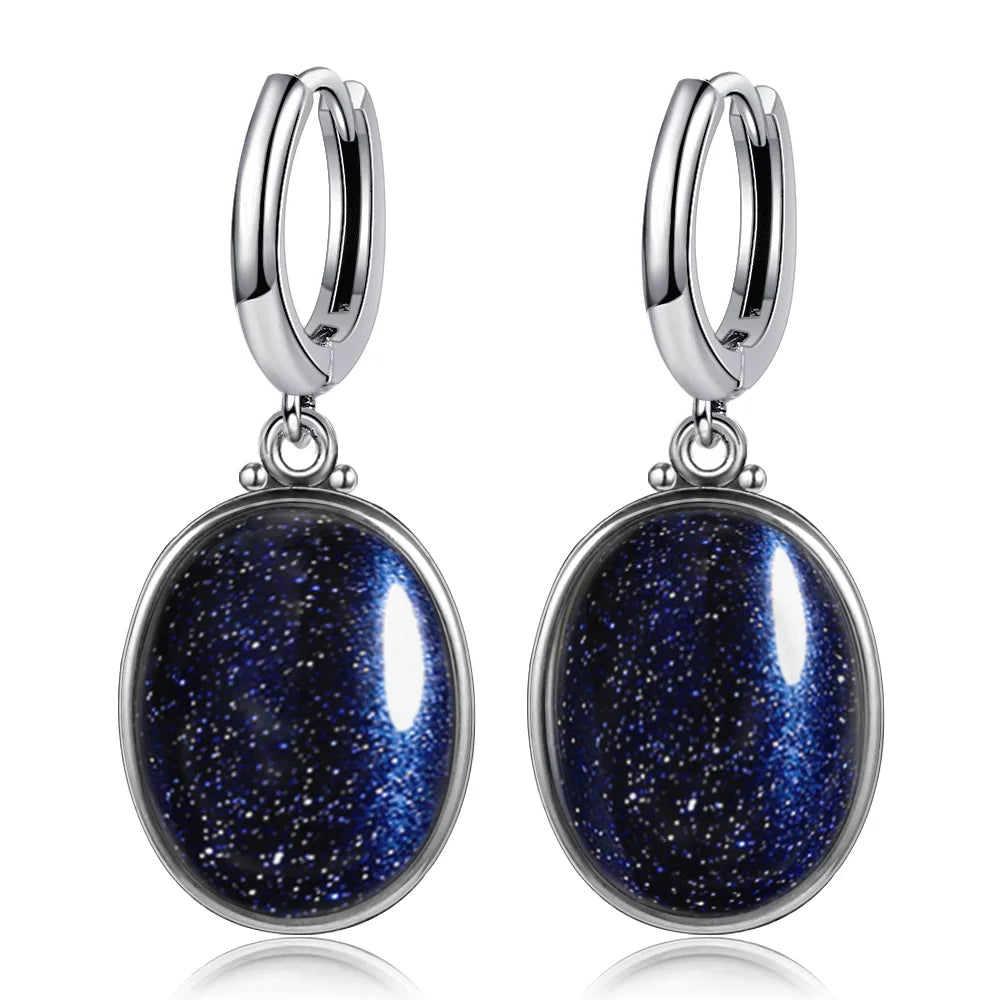 Simple Style Large Oval Natural Kyanite S925 Silver Hoop Earrings Gems Elegant Pendant Luxury Jewelry Anniversary Gift