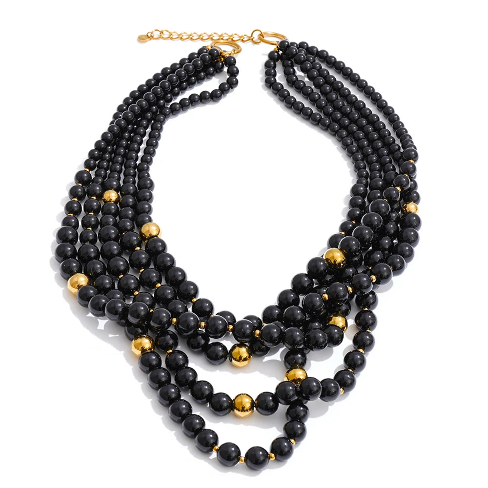 Yhpup 7 Color Fashion Beads Layered Statement Necklace 2025 Tarnish Resistant Charm Resin Trend Jewelry Christmas Gift for Women