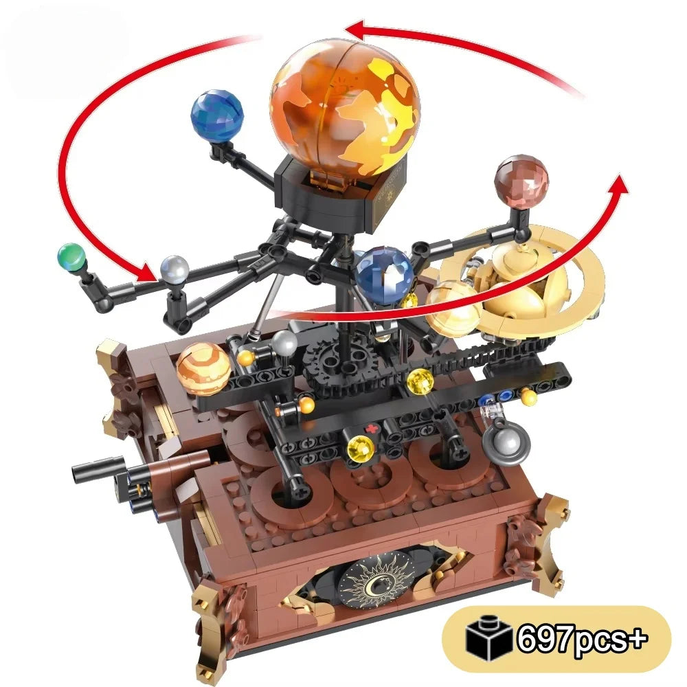 Mini Building Blocks Solar System Model STEM Toys Rotating Sun and Planets DIY Planetarium Projector Science Learning for Kids