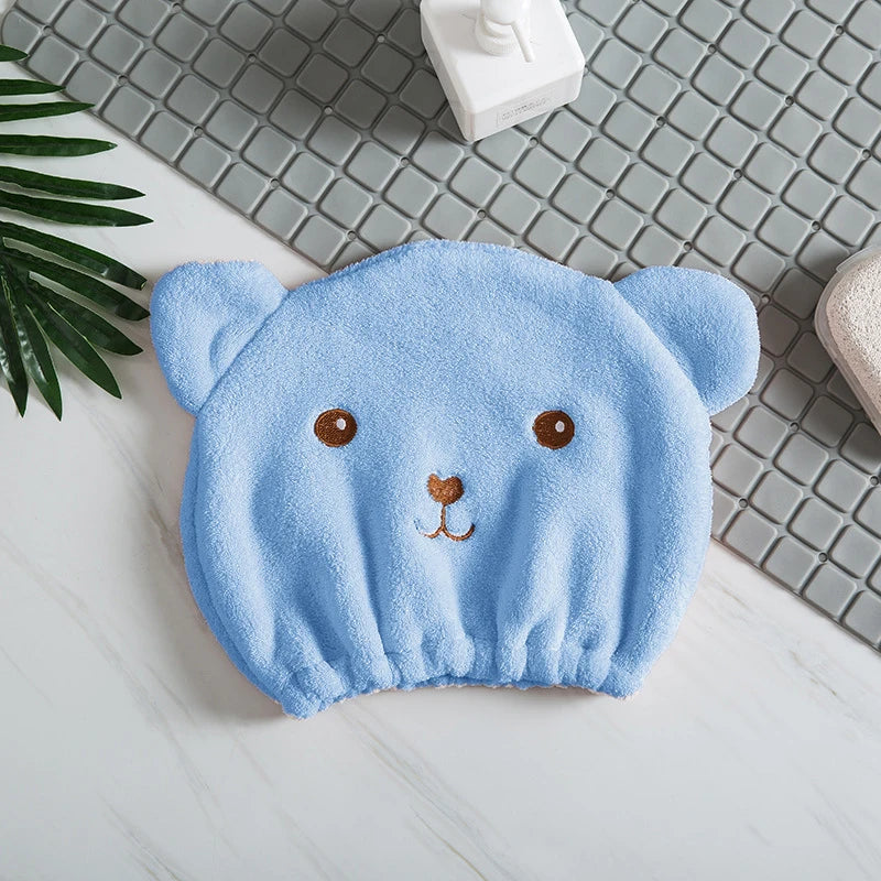 Thinnest Dry Hair Cap For Women Quick-drying Absorbent Microfiber Head Towel Korean Cute Bear Embroidered Shower Cap Towel