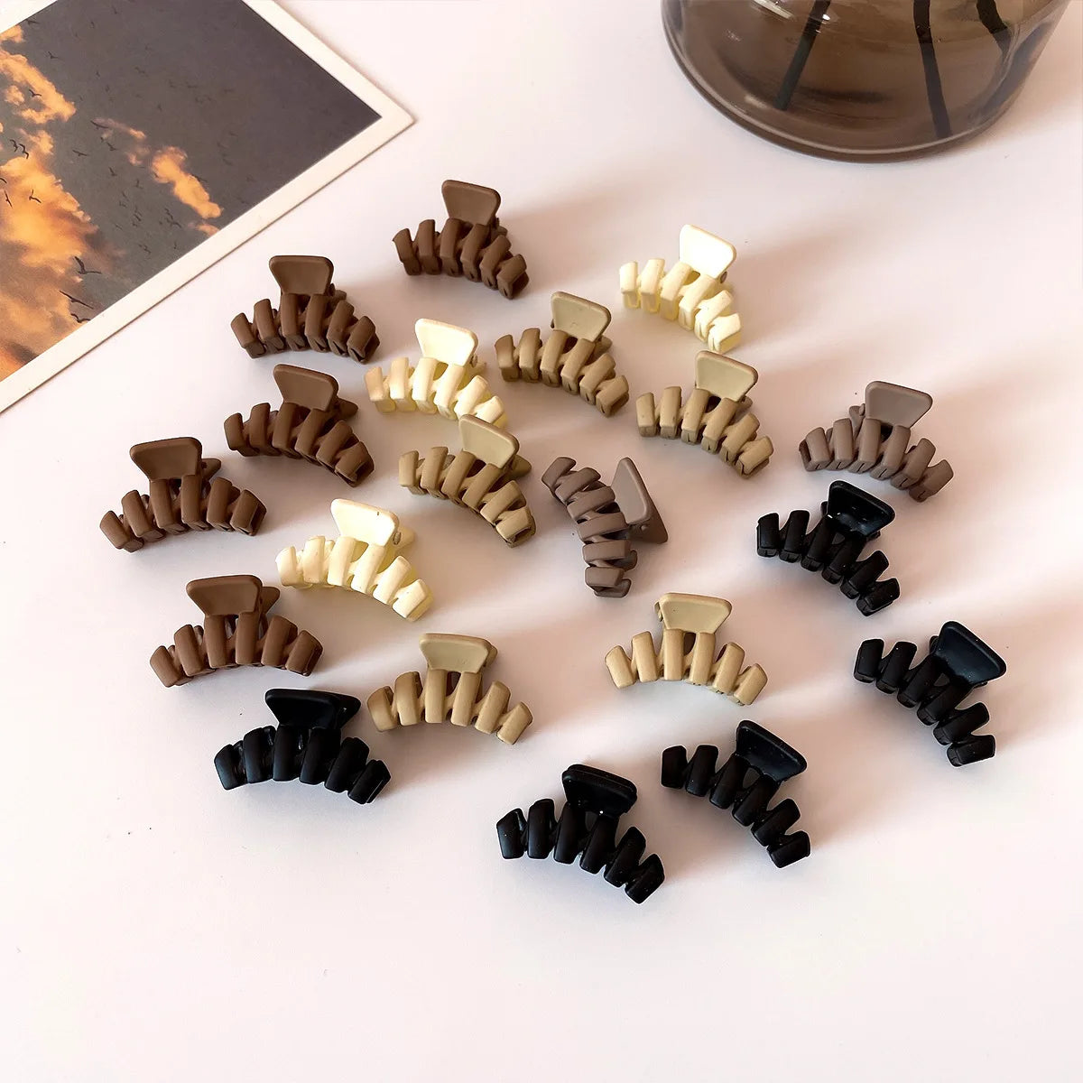 10Pcs/set Small Flower Hair Claw Clips for Women Girls Matte Rectange Jaw Clips Semicircle Barrettes for Thin Hair
