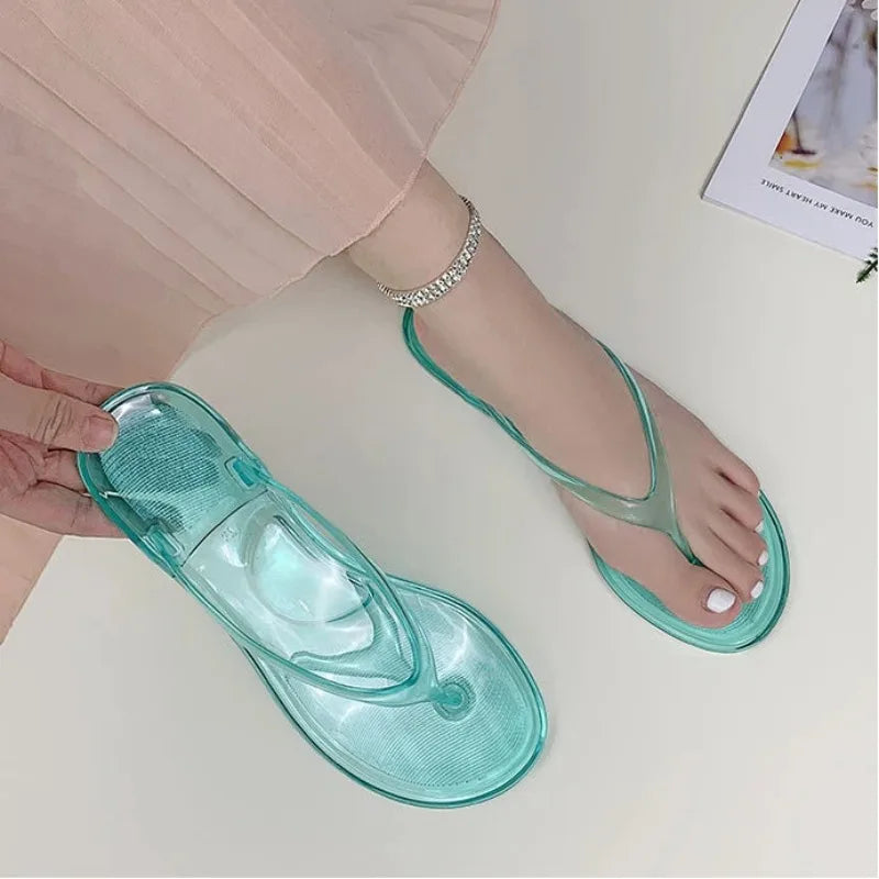 Size 36-41 Women Transparent Flip-flops Beach Vacation Sandals Girls Crystal Jelly Sandals Leisure Fashion PVC Slides